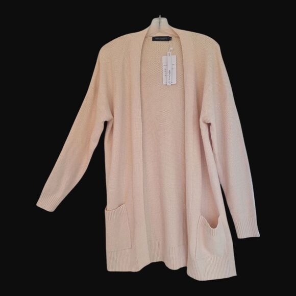 MEROKEETY Waffle Knit Cardigan Open Front Sweater Coat NWT Pockets Longline M - Picture 1 of 14